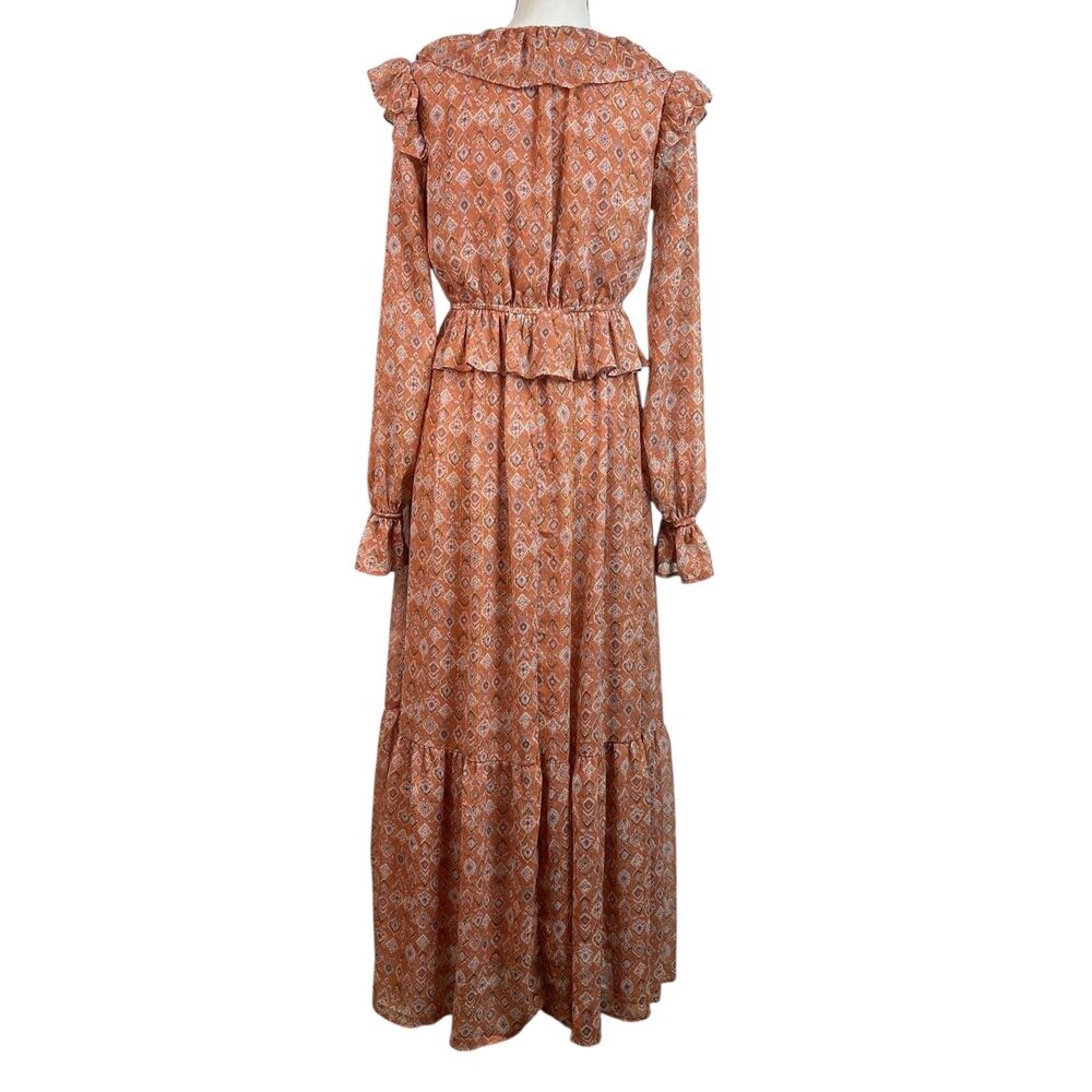 Moon River Anthropologie Maxi Dress Small Long Sleeve Ruffle V‑Neck Tiered Boho - Picture 6 of 12